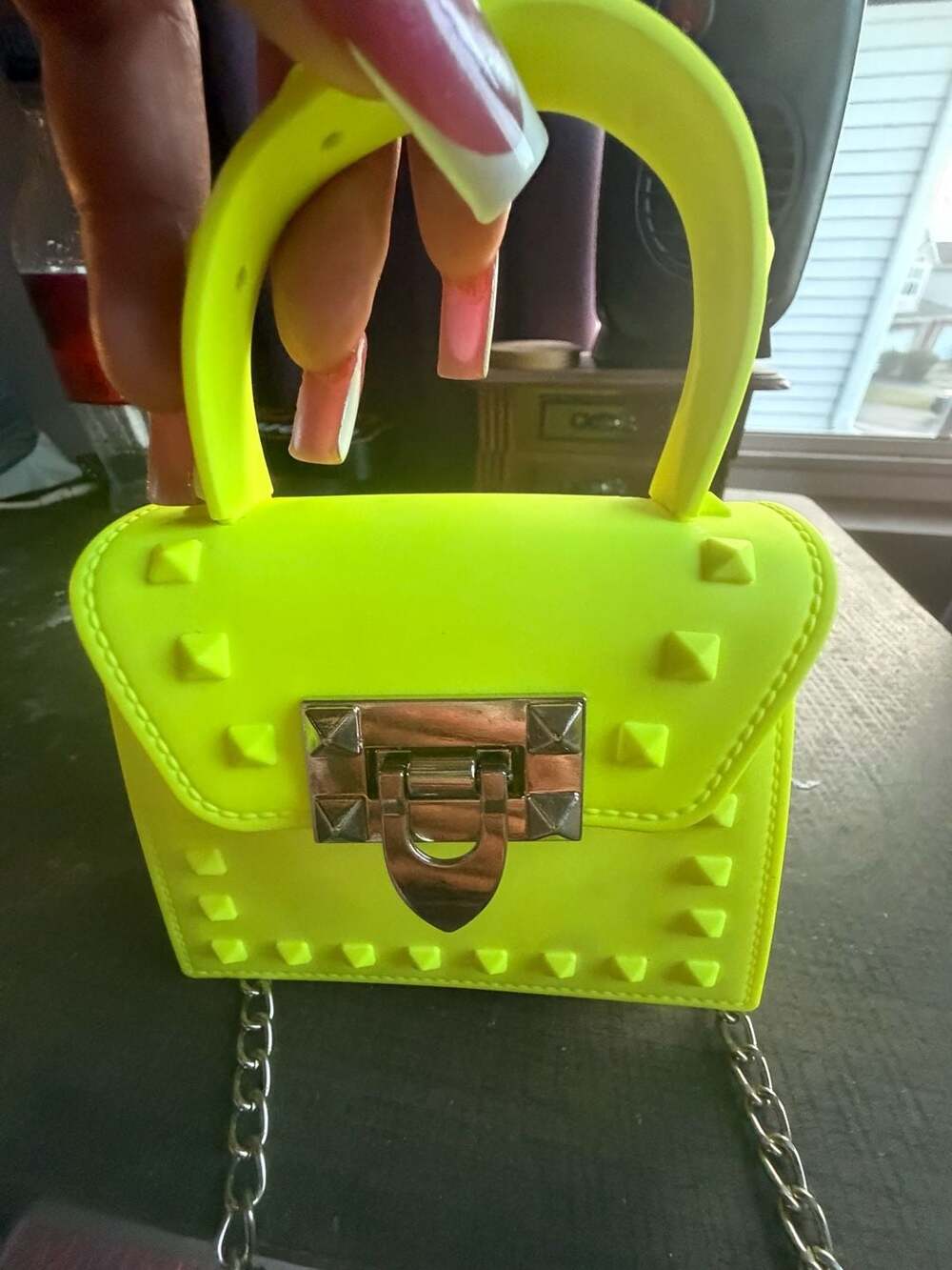 Neon Yellow Studded Jelly Mini Crossbody Bag